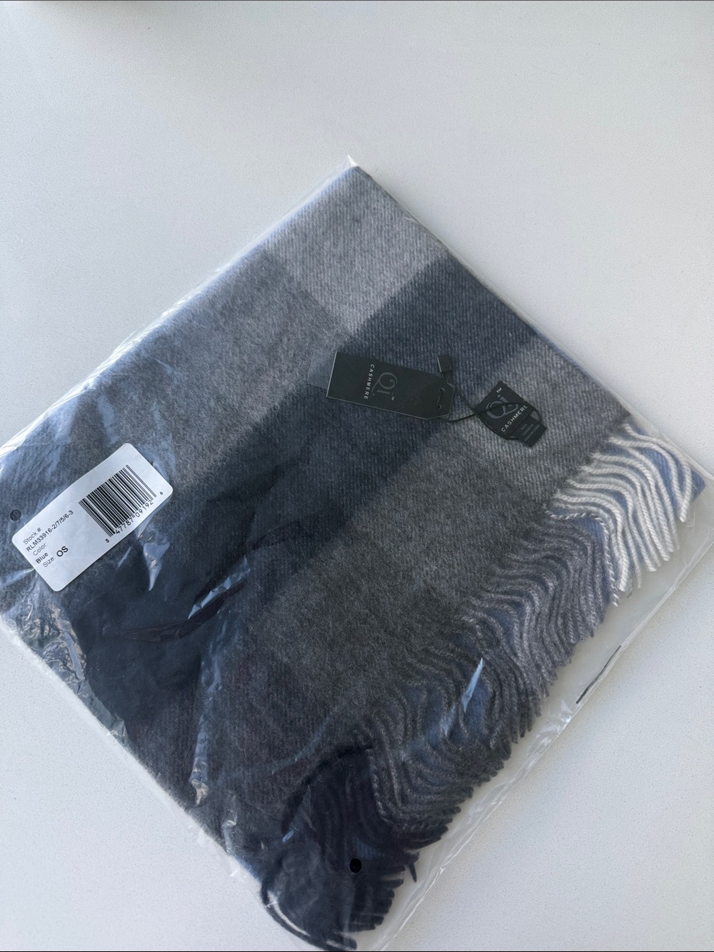 100% Cashmere Gray Plaid Scarf with Fringe | Soft Lightweight Luxury Wrap